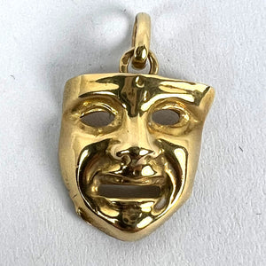 Vintage French Comedy Tragedy Theatre Drama Mask 18K Yellow Gold Charm Pendant