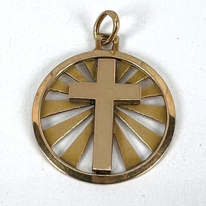 Vintage French 18K Yellow Gold Cross Radiating Sunburst Medal Pendant