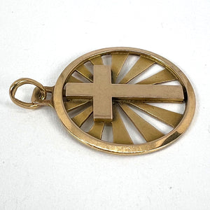 Vintage French 18K Yellow Gold Cross Radiating Sunburst Medal Pendant
