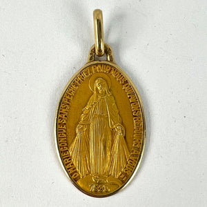 French Augis Virgin Mary Miraculous Medal 18K Yellow Gold Charm Pendant