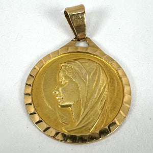 Large French 18K Yellow Gold Virgin Mary Charm Pendant Medal