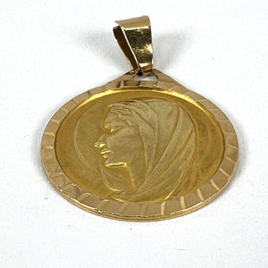 Large French 18K Yellow Gold Virgin Mary Charm Pendant Medal