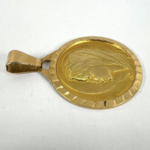 Large French 18K Yellow Gold Virgin Mary Charm Pendant Medal