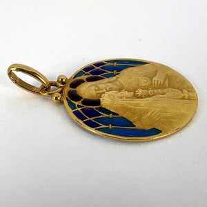 French Becker Holy Communion Plique-A-Jour Enamel 18K Yellow Gold Pendant Medal