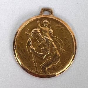 Vintage French St Christopher 18K Yellow Gold Charm Pendant Medal
