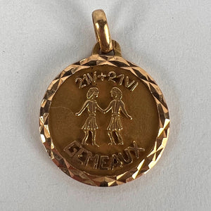 French Zodiac Gemini Starsign 18K Yellow Gold Charm Pendant