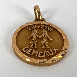 French Zodiac Gemini Starsign 18K Yellow Gold Charm Pendant