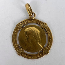Load image into Gallery viewer, French Virgin Mary Lucky Clover 18K Yellow Gold Medal Charm Pendant
