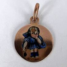 Load image into Gallery viewer, Little Girl Blue Dress 9 Karat Rose Gold Enamel Charm Pendant
