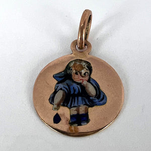 Little Girl Blue Dress 9 Karat Rose Gold Enamel Charm Pendant