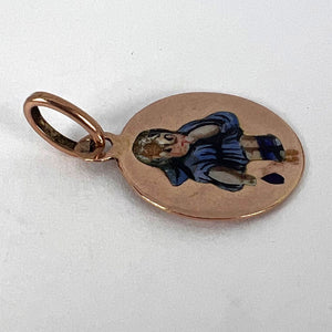 Little Girl Blue Dress 9 Karat Rose Gold Enamel Charm Pendant