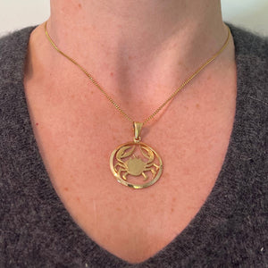 Large French 18K Yellow Gold Zodiac Cancer Crab Charm Pendant