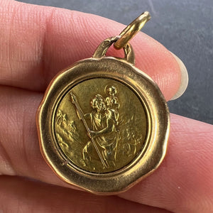 Vintage French St Christopher 18K Yellow Rose Gold Charm Pendant