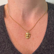 Load image into Gallery viewer, Vintage French Comedy Tragedy Theatre Drama Mask 18K Yellow Gold Charm Pendant
