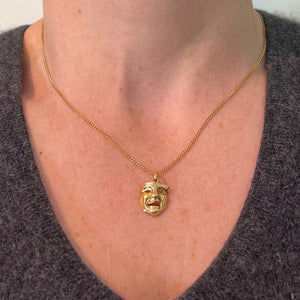 Vintage French Comedy Tragedy Theatre Drama Mask 18K Yellow Gold Charm Pendant