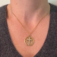 Load image into Gallery viewer, Vintage French 18K Yellow Gold Cross Radiating Sunburst Medal Pendant
