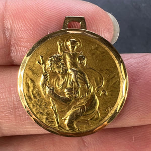 Vintage French St Christopher 18K Yellow Gold Charm Pendant Medal