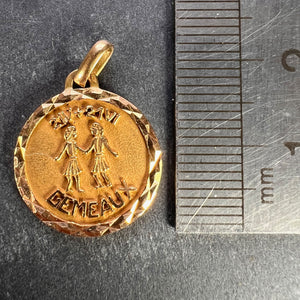 French Zodiac Gemini Starsign 18K Yellow Gold Charm Pendant