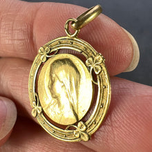 Load image into Gallery viewer, French Virgin Mary Lucky Clover 18K Yellow Gold Medal Charm Pendant
