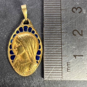 French Dropsy Virgin Mary Plique A Jour Enamel 18K Yellow Gold Pendant Medal