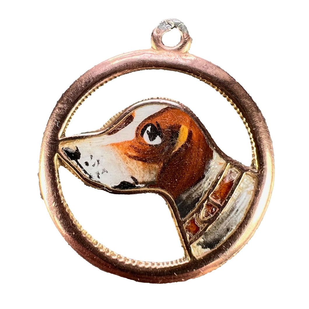 French Beagle Dog 12 Karat Rose Gold Enamel Charm Pendant