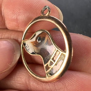French Beagle Dog 12 Karat Rose Gold Enamel Charm Pendant