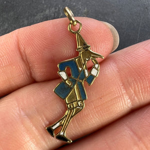 French Pinocchio 9 Karat Yellow Gold Enamel Charm Pendant