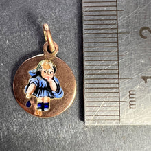 Load image into Gallery viewer, Little Girl Blue Dress 9 Karat Rose Gold Enamel Charm Pendant
