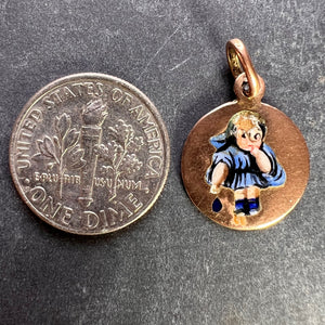 Little Girl Blue Dress 9 Karat Rose Gold Enamel Charm Pendant