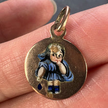 Load image into Gallery viewer, Little Girl Blue Dress 9 Karat Rose Gold Enamel Charm Pendant
