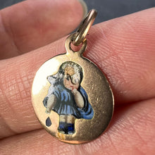 Load image into Gallery viewer, Little Girl Blue Dress 9 Karat Rose Gold Enamel Charm Pendant
