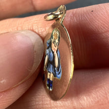 Load image into Gallery viewer, Little Girl Blue Dress 9 Karat Rose Gold Enamel Charm Pendant
