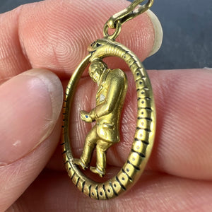 Ouroboros Serpent Snake Man 18K Yellow Gold Enamel Charm Pendant