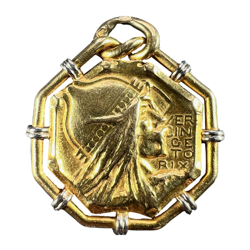 French Vernier Vercingetorix Gaul 18K White Yellow Gold Charm Pendant