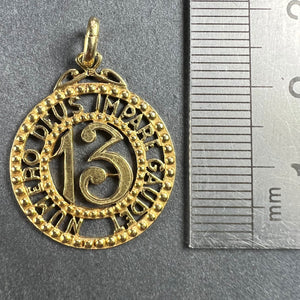 Lucky 'Number 13' 18K Yellow Gold Good Luck Charm Pendant