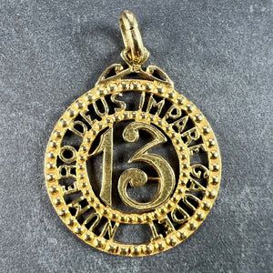 Lucky 'Number 13' 18K Yellow Gold Good Luck Charm Pendant