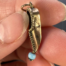 Load image into Gallery viewer, Curled Toe Shoe 14K Yellow Gold Blue Bead Charm Pendant

