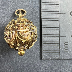 French 18K Yellow Gold Filigree Sphere Charm Pendant