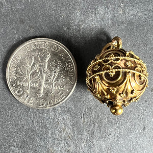 French 18K Yellow Gold Filigree Sphere Charm Pendant