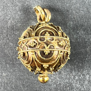 French 18K Yellow Gold Filigree Sphere Charm Pendant