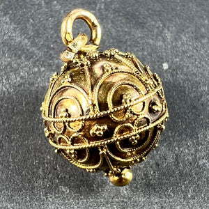 French 18K Yellow Gold Filigree Sphere Charm Pendant