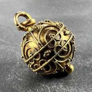 French 18K Yellow Gold Filigree Sphere Charm Pendant