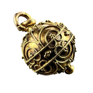 French 18K Yellow Gold Filigree Sphere Charm Pendant