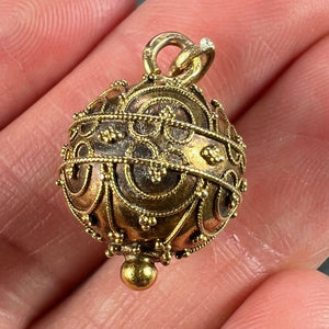 French 18K Yellow Gold Filigree Sphere Charm Pendant