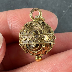 French 18K Yellow Gold Filigree Sphere Charm Pendant