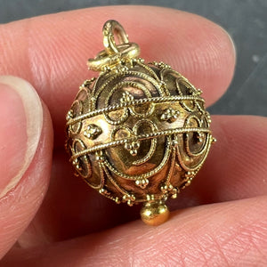 French 18K Yellow Gold Filigree Sphere Charm Pendant