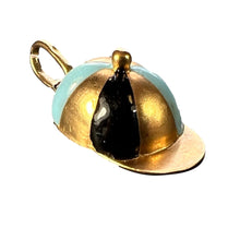 Load image into Gallery viewer, Italian Horse Rider Jockey Hat 18K Yellow Gold Enamel Charm Pendant
