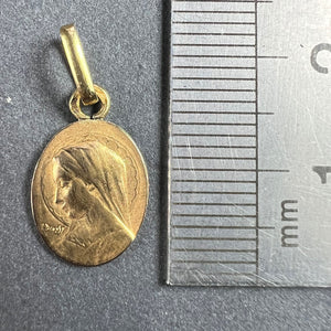 French Emile Dropsy Virgin Mary 18K Yellow Gold Medal Pendant Charm