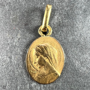 French Emile Dropsy Virgin Mary 18K Yellow Gold Medal Pendant Charm