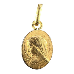 French Emile Dropsy Virgin Mary 18K Yellow Gold Medal Pendant Charm